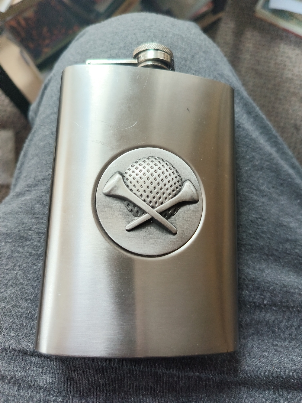 Stainless Steel Golf Emblem Flask - Silver color Metal 8 Ounces Used